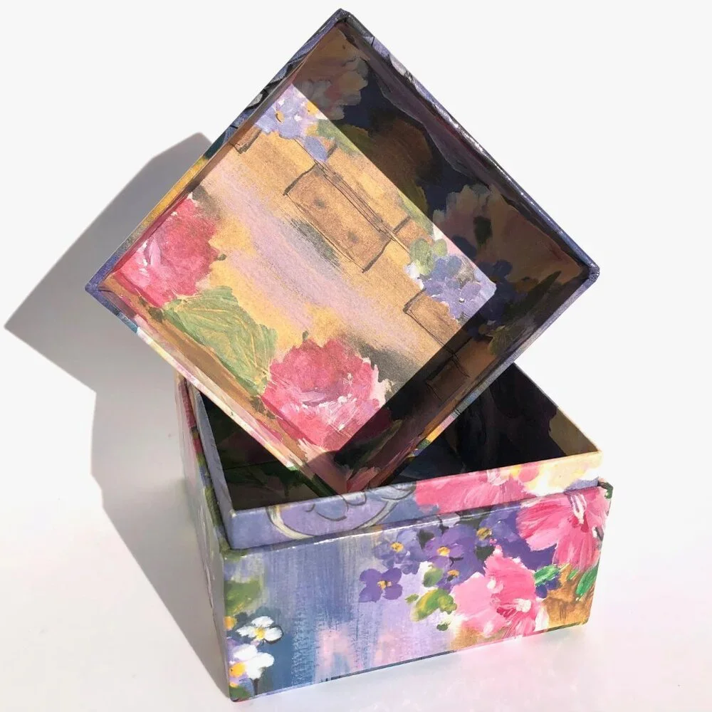 Floral Paper Covered Cardboard Trinket Box Keepsake Box storage cottagecore